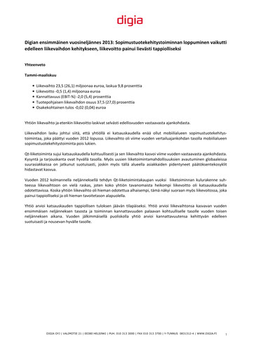 Thumbnail Digia Oyj Quarterly Report 2013-q1