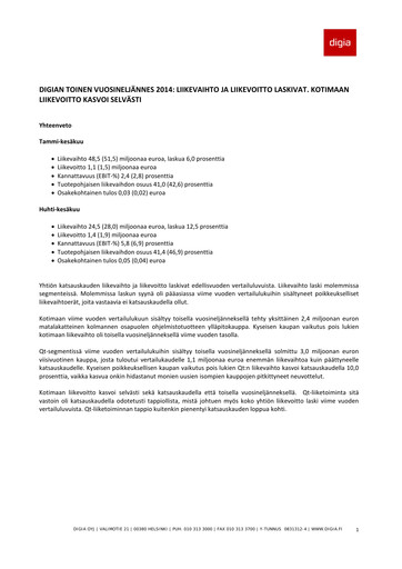 Thumbnail Digia Oyj Quarterly Report 2014-q2
