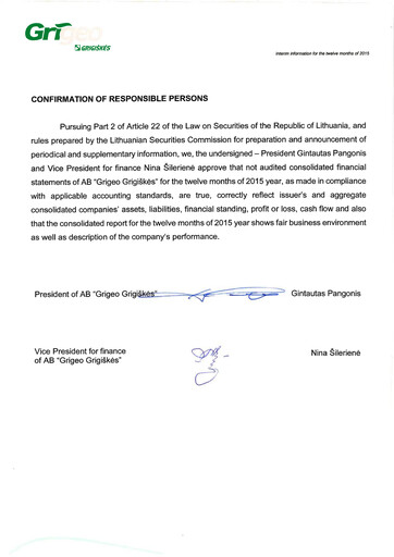 Thumbnail Grigeo AB Financial Report 2015