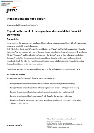 Vorschaubild Grigeo AB Finanzmitteilung 2025