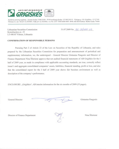 Thumbnail Grigeo AB Half-year Report 2009-h1