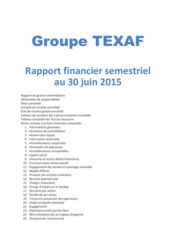 Miniature Texaf Rapport semestriel 2015-h1