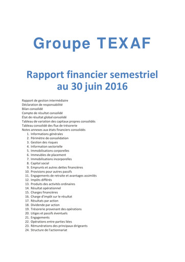 Miniature Texaf Rapport semestriel 2016-h1