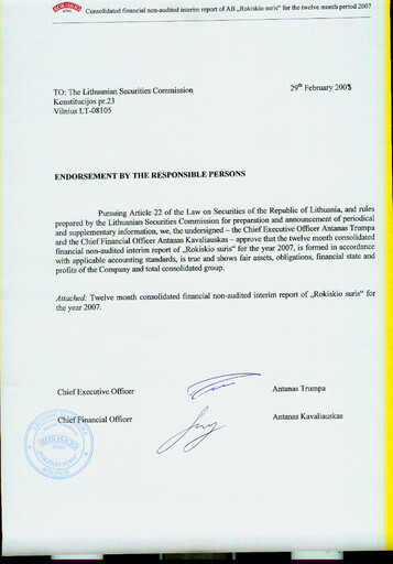 Miniature Rokiskio Suris AB Rapport financier 2007