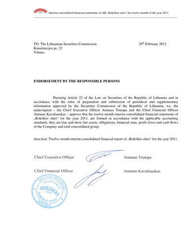 Miniature Rokiskio Suris AB Rapport financier 2011