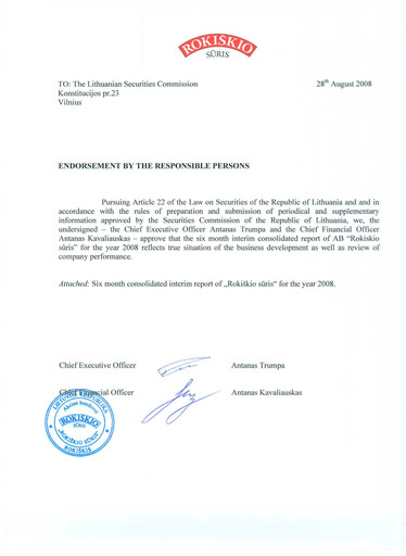 Miniature Rokiskio Suris AB Rapport semestriel 2008-h1