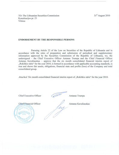 Miniature Rokiskio Suris AB Rapport semestriel 2010-h1