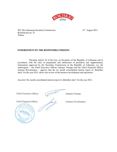 Miniature Rokiskio Suris AB Rapport semestriel 2011-h1