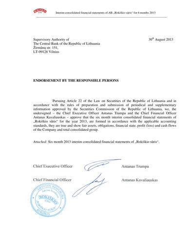 Miniature Rokiskio Suris AB Rapport semestriel 2013-h1