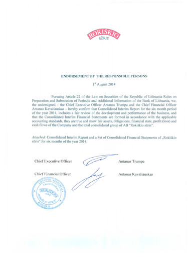 Miniature Rokiskio Suris AB Rapport semestriel 2014-h1