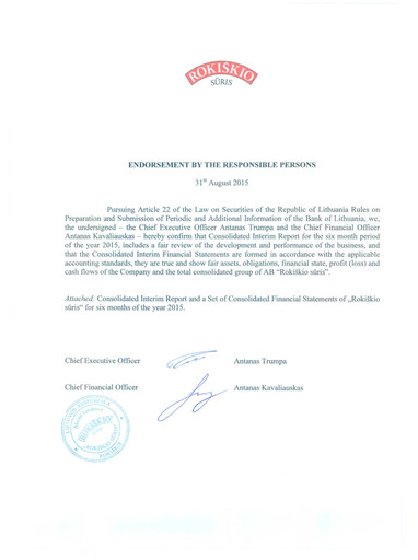 Miniature Rokiskio Suris AB Rapport semestriel 2015-h1