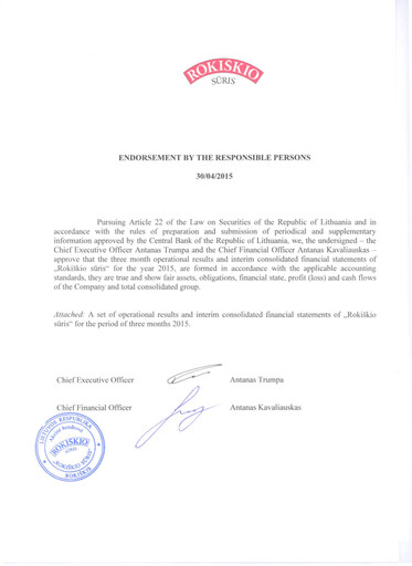 Miniature Rokiskio Suris AB Rapport trimestriel 2015-q1