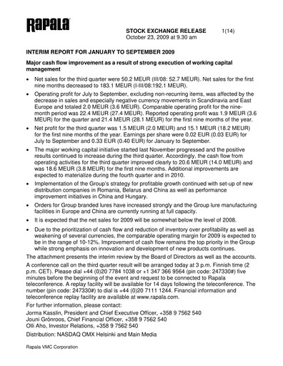 Thumbnail Rapala VMC Corporation Quarterly Report 2009-q3