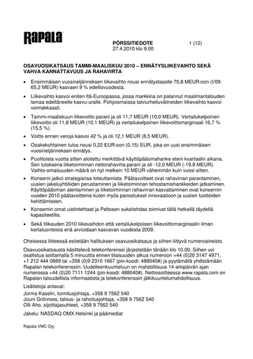 Thumbnail Rapala VMC Corporation Quarterly Report 2010-q1