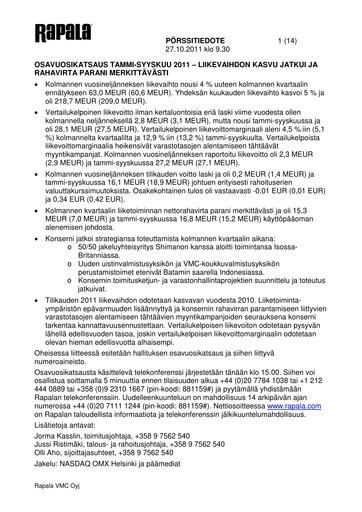 Thumbnail Rapala VMC Corporation Quarterly Report 2011-q3