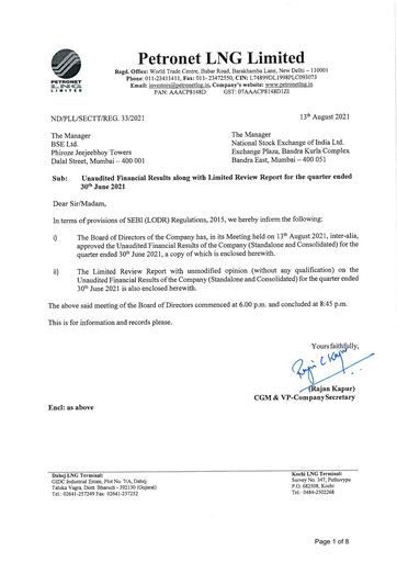 Thumbnail Petronet LNG
 Quarterly Report 2021-q1