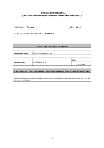 Thumbnail Naturhouse Health Quarterly Report 2015-q3