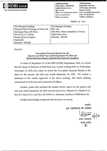 Thumbnail IDBI Bank
 Quarterly Report 2018-2019-q2