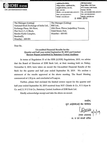 Thumbnail IDBI Bank
 Quarterly Report 2019-2020-q2