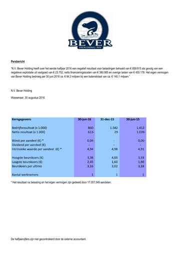 Miniature Bever Holding Rapport semestriel 2016-h1