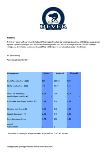 Miniature Bever Holding Rapport semestriel 2017-h1