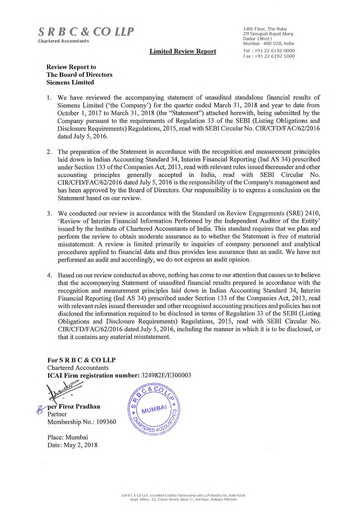 Thumbnail Siemens India
 Quarterly Report 2018-q2
