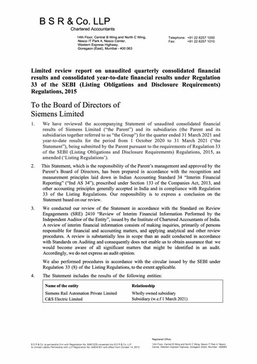 Thumbnail Siemens India
 Quarterly Report 2021-q2
