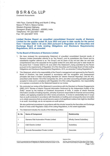 Thumbnail Siemens India
 Quarterly Report 2023-q3