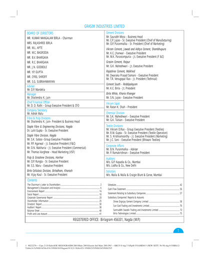 Thumbnail Grasim Industries
 Annual Report 2000-2001