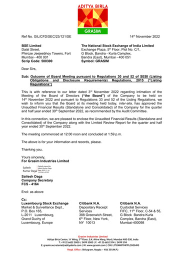 Miniature Grasim Industries
 Rapport trimestriel 2022-q2
