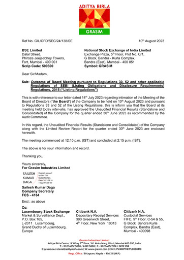 Thumbnail Grasim Industries
 Quarterly Report 2023-q1