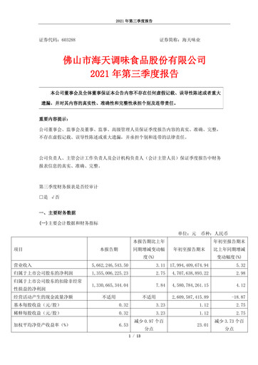 Miniature Foshan Haitian Flavouring and Food Rapport trimestriel 2021-q3