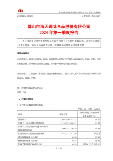 Miniature Foshan Haitian Flavouring and Food Rapport trimestriel 2024-q1