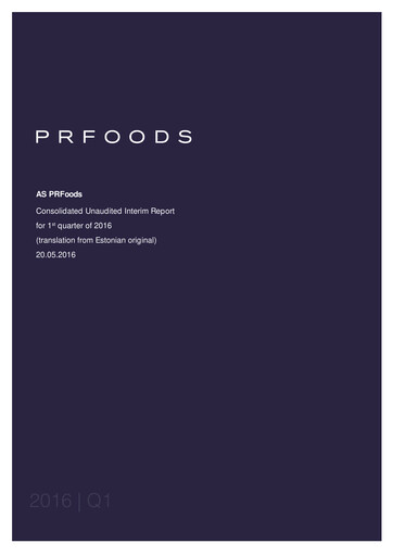 Miniature AS PRFoods Rapport trimestriel 2016-q1