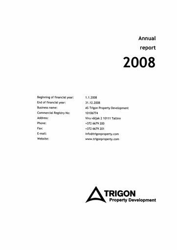Miniature AS Trigon Property Development Rapport annuel 2008
