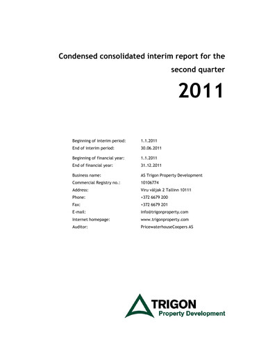Miniature AS Trigon Property Development Rapport semestriel 2011-h1