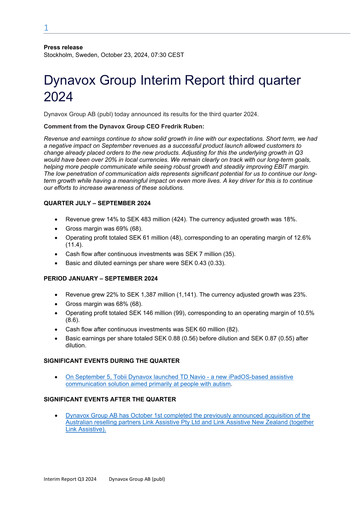Thumbnail Dynavox Group Quarterly Report 2024-q3
