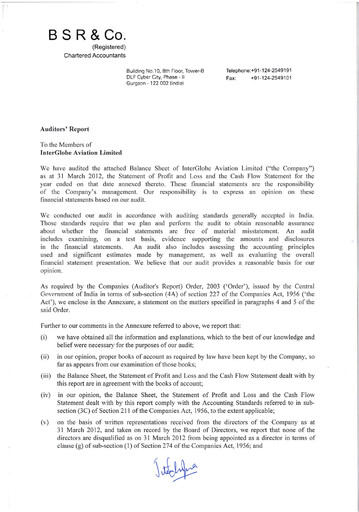 Thumbnail InterGlobe Aviation (IndiGo) Financial Statement fy2012