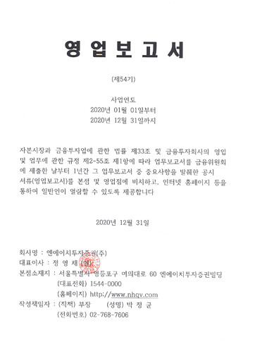 Miniature NH Investment & Securities Co., Ltd. Rapport financier 2020