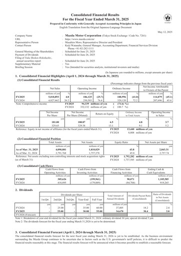 Thumbnail Mazda Financial Statement fy2025