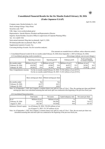 Miniature Ryohin Keikaku Rapport semestriel 2026-h1