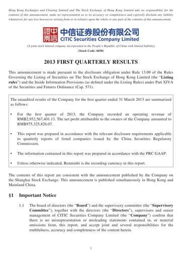 Vorschaubild CITIC Securities
 Quartalsbericht 2013-q1