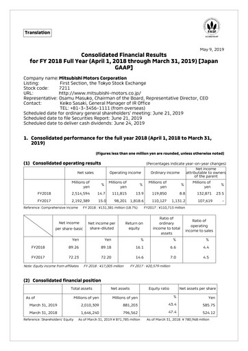 Thumbnail Mitsubishi Motors Financial Statement fy2018