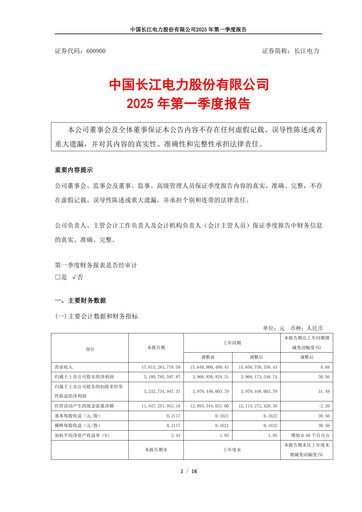 Thumbnail China Yangtze Power
 Quarterly Report 2025-q1