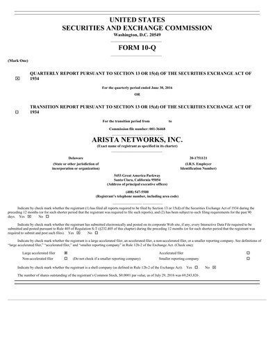 Thumbnail Arista Networks Quarterly Report 2016-q2