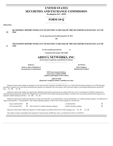 Thumbnail Arista Networks Quarterly Report 2016-q3