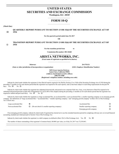 Thumbnail Arista Networks Quarterly Report 2017-q2