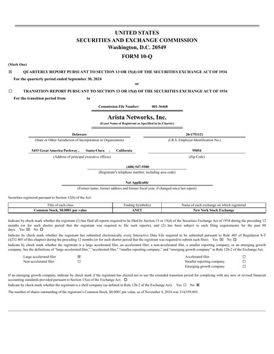 Thumbnail Arista Networks Quarterly Report 2024-q3