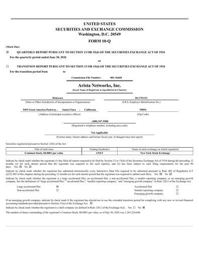 Thumbnail Arista Networks Quarterly Report 2026-q2