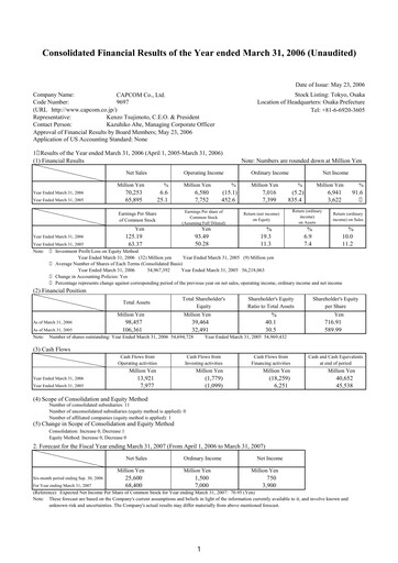 Thumbnail Capcom Financial Statement fy2006